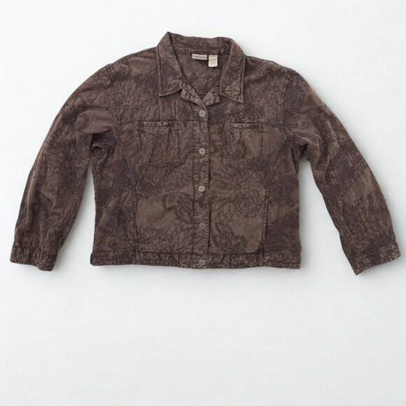 Chico’s Women’s Brown Floral Embroidered Button Front Jacket Size 2- Large - Picture 13 of 13